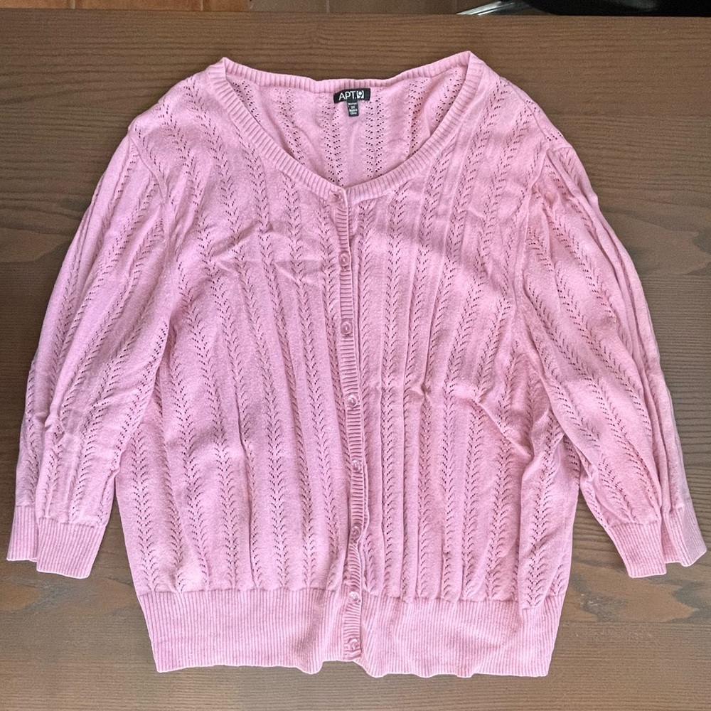 Apt. 9 Knitted Pink Cardigan - Plus Size - Cottagecore - Granny Chic 100% Cotton